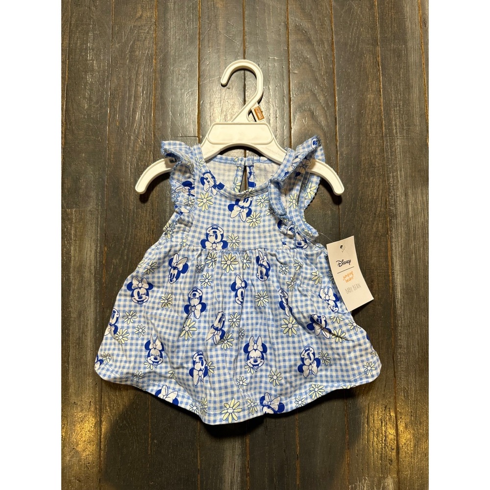 Disney Jumping Beans Minnie Mouse Gingham Flutter Sleeve Bodysuit Dress‎ Blue